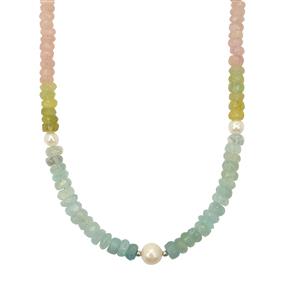 Freshwater Pearl & Multi-Colour Beryl Sterling Silver Necklace (5 to 6 MM)