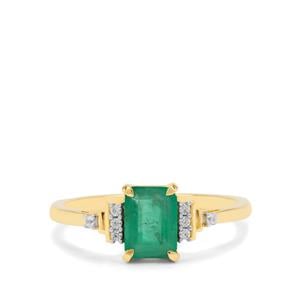 Zambian Emerald & White Zircon 9K Gold Ring ATGW 1.05cts