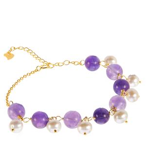  Kaori Freshwater Cultured Pearl & Amethyst Gold Tone Sterling Silver Bracelet 