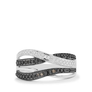 1/20ct Champagne, Black & White Diamond Sterling Silver Ring