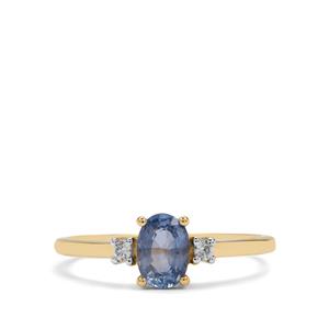 Blue Sapphire & White Zircon 9K Gold Ring ATGW 1.05cts
