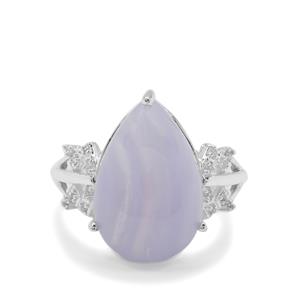 Blue Lace Agate & White Zircon Sterling Silver Ring ATGW 9.58cts