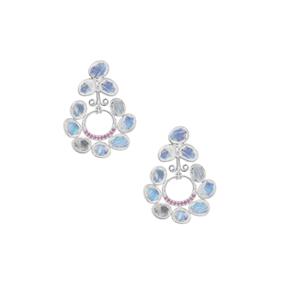 Rainbow Moonstone & Burmese Ruby Sterling Silver Earrings ATGW 11.70cts