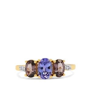 AA Tanzanite, Mahenge Purple Spinel & White Zircon 9K Gold Ring ATGW 1.85cts