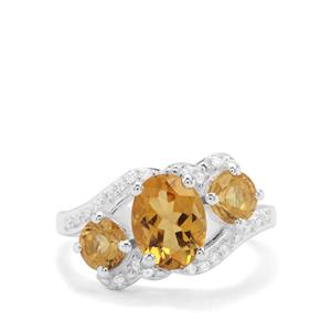 Golden Tanzanian Scapolite & White Zircon Sterling Silver Ring ATGW 2.58cts