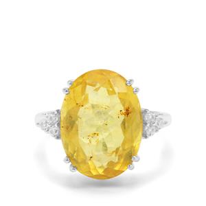 Dominican Amber & White Zircon Sterling Silver Ring ATGW 4cts