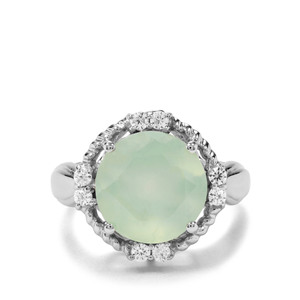 Prehnite & White Zircon Sterling Silver Ring ATGW 7.16cts