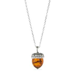 Baltic Cognac Amber Sterling Silver Acorn Necklace (15x12mm)