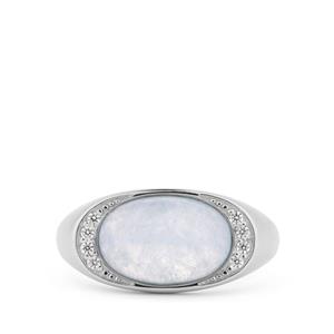 Aquamarine & White Zircon Sterling Silver Ring ATGW 3.51cts