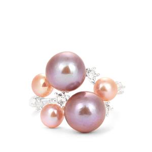 Naturally Papaya, Lavender Cultured Pearl & White Topaz Sterling Silver Ring