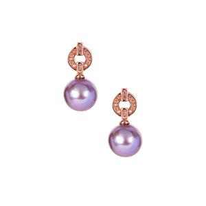 Naturally Lavender  Cultured Pearl (10mm) & White Topaz Rose Gold Tone Sterling Silver Earrings