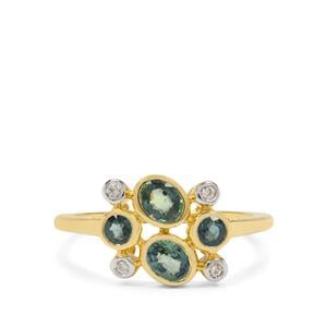 Natural Green Sapphire & White Zircon 9K Gold Ring ATGW 1ct