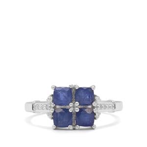 Burmese Blue Sapphire & White Zircon Sterling Silver Ring ATGW 1.85cts