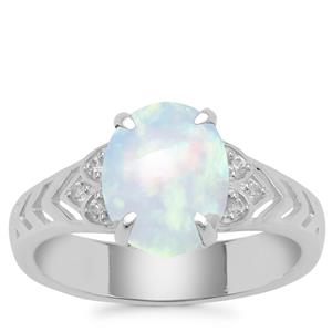 Ethiopian Opal Ring with White Zircon in Sterling Silver 1.64cts