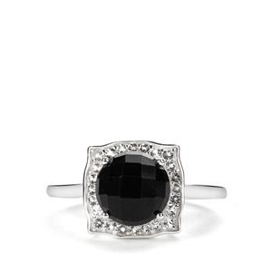 Type A Black Jadeite & White Topaz Sterling Silver Ring ATGW 2.52cts