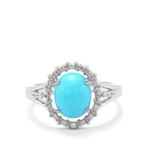 Sleeping Beauty Turquoise Ring with White Zircon in Platinum Plated Sterling Silver 2.22cts 