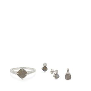 Labradorite & White Topaz Sterling Silver Set of Ring, Pendant & Earnings  ATGW 4.30cts