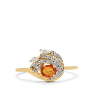 Ceylon Padparadscha Sapphire & White Zircon 9K Gold Ring ATGW 0.80cts