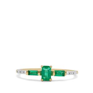 Panjshir Emerald & Diamond 9K Gold Ring ATGW 0.45ct