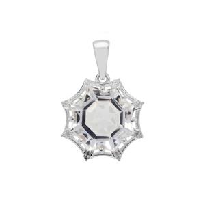  Mirror of Paradise Cut Optic Quartz Pendant with White Zircon in Sterling Silver 7.70cts