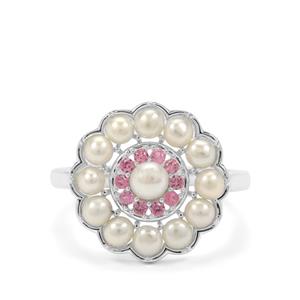 Kaori Cultured Pearl & Thai Sapphire Sterling Silver Regency Ring 
