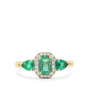 Zambian Emerald & White Zircon 9K Gold Ring ATGW 1.20cts