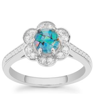 Mosaic Opal Ring with White Zircon in Sterling Silver 1cts