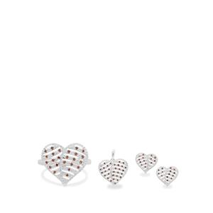 1/2ct Cognac Diamond Sterling Silver Set of Heart Earrings, Pendant & Ring