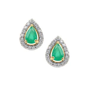 Zambian Emerald & White Zircon 9K Gold Earrings ATGW 1.20cts
