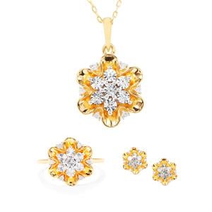 Diamond Set of Earrings, Ring & Pendant Necklace in Gold Plated Sterling Silver 0.29ct