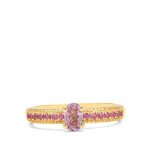 Pink Sapphire & White Zircon 9K Gold Ring ATGW 0.80ct