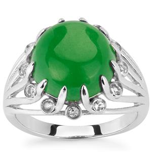  Green Jade & White Topaz Sterling Silver Ring ATGW 7.76cts