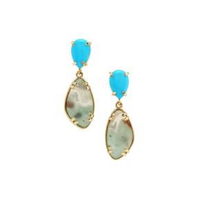 Sleeping Beauty Turquoise & Aquaprase™ 9K Gold Earrings ATGW 10.85cts