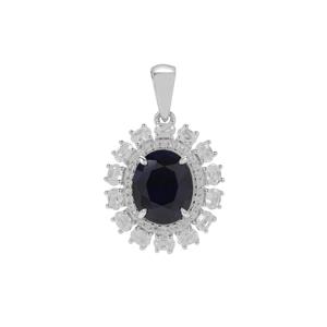 Madagascan Blue Sapphire Pendant with White Zircon in Sterling Silver 6.15cts