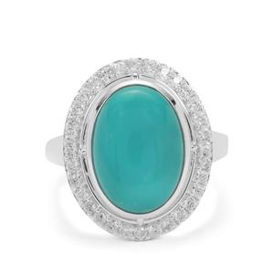 Fox Turquoise & White Zircon Sterling Silver Ring ATGW 5.80cts