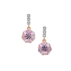 Lehrer Seven Star Cut Rose De France Amethyst & Diamond 9K Rose Gold Earrings ATGW 6.25cts