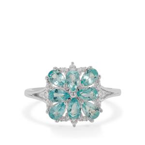 Madagascan Blue Apatite & White Zircon Sterling Silver Ring ATGW 1.70cts