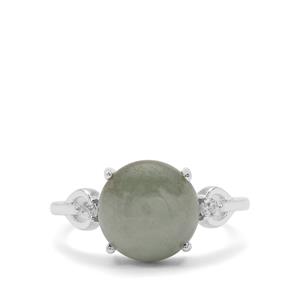 Type A Burmese Jadeite  & White Zircon Sterling Silver Ring ATGW 5.23cts
