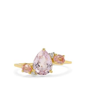 Minas Gerais Kunzite, Pink Sapphire & White Zircon 9K Gold Ring ATGW 2.45cts