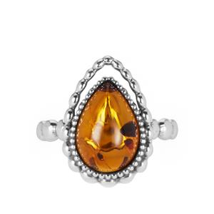 Baltic Cognac Amber Ring in Sterling Silver (12.5x9mm)