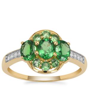 Tsavorite Garnet Ring with Diamond in 9K Gold 1.50cts