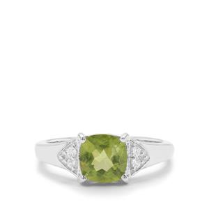 Red Dragon Peridot Ring with White Zircon in Sterling Silver 1.74cts