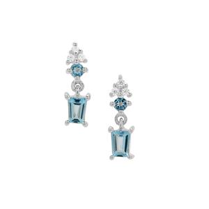 Swiss Blue Topaz & White Zircon Sterling Silver Earrings ATGW 1.10cts