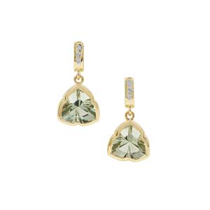 Lehrer Infinity Cut Prasiolite & Diamond 9K Gold Earrings ATGW 5.60cts