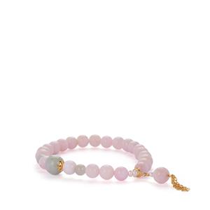 Peruvian Pink Opal, Type A Jadeite & Kaori Cultured Pearl Sterling Silver Stretchable Bracelet with removable Charm