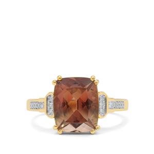 Oregon Teal Sunstone Ring with Diamond in 18K Gold 3.30cts