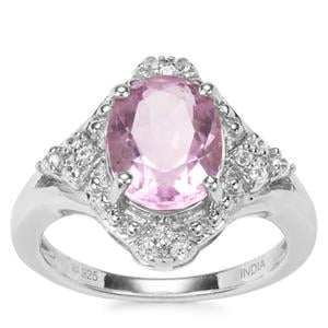 Natural Pink Fluorite Ring with White Zircon in Platinum Plated Sterling Silver 3.36cts