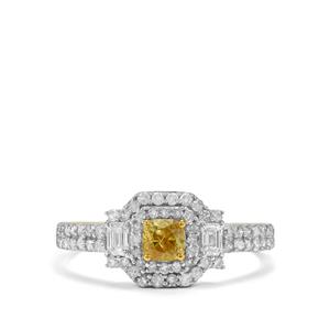 1ct Natural Yellow, White Diamonds 9K Gold Ring 