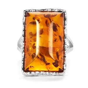 Baltic Cognac Amber Sterling Silver Ring (21 x 13mm)
