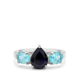 Madagascan Blue Sapphire, Apatite & White Zircon Sterling Silver Ring ATGW 3.30cts